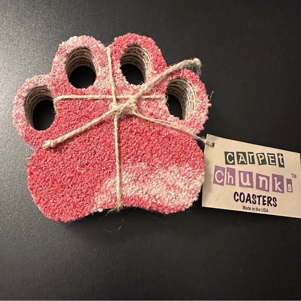 Carpet Chunks Coasters Pink and Cream Paw Coasters Playful Lets Cat Dog Reuse